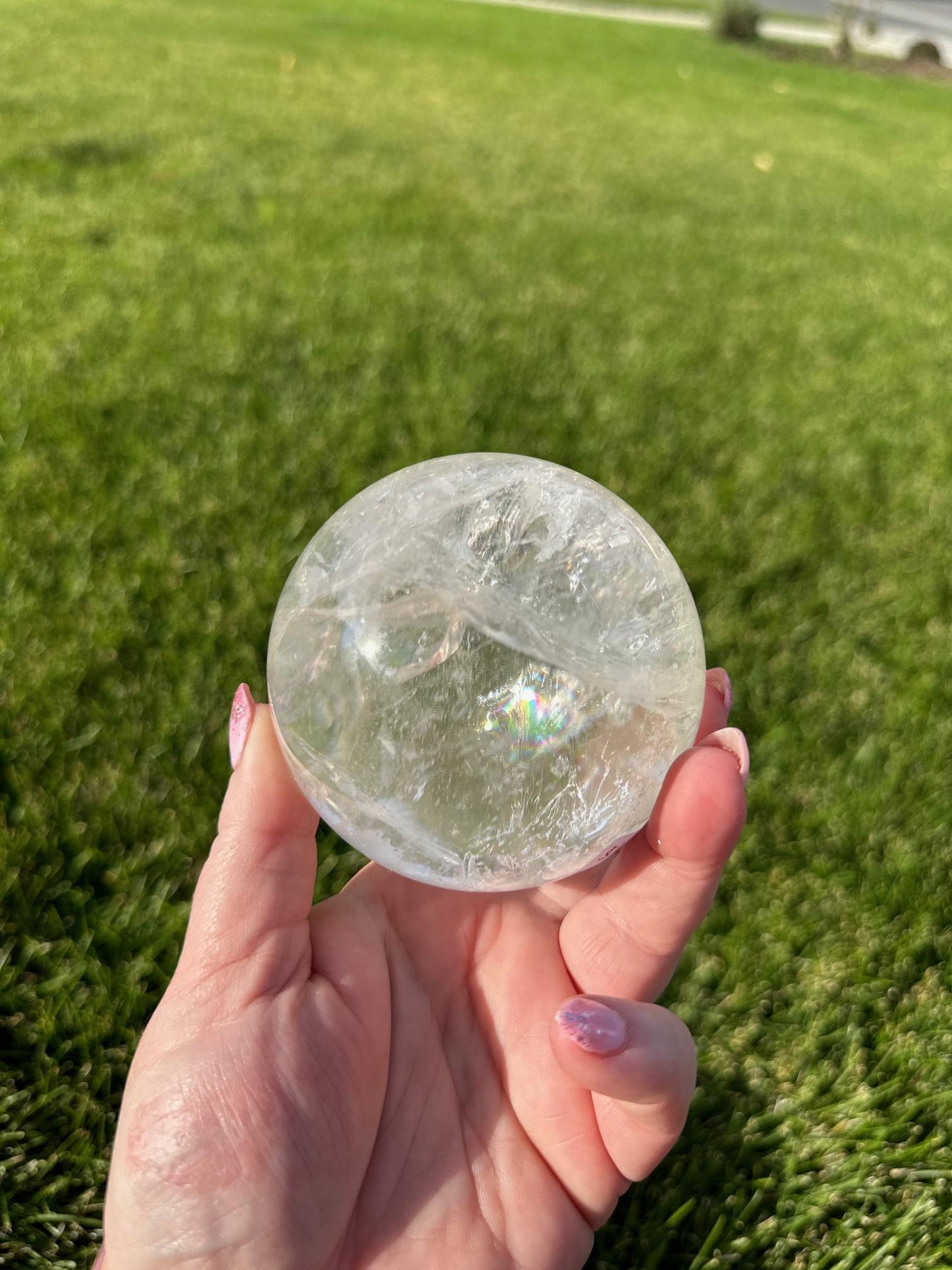 Mesmerizing 3.1" Clear Quartz Sphere with Rainbows - 1lb 15oz of Amplifying Energy & Clarity