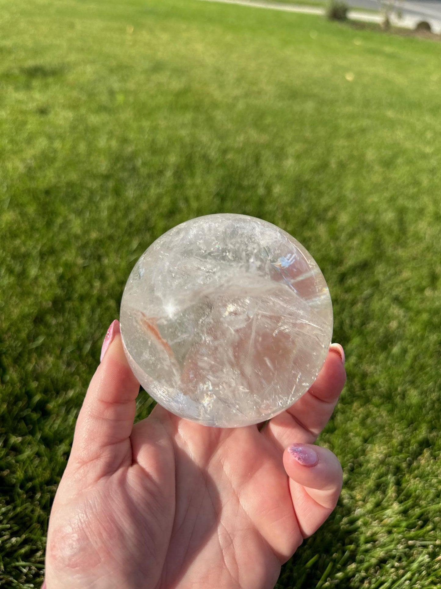 Mesmerizing 3.1" Clear Quartz Sphere with Rainbows - 1lb 15oz of Amplifying Energy & Clarity