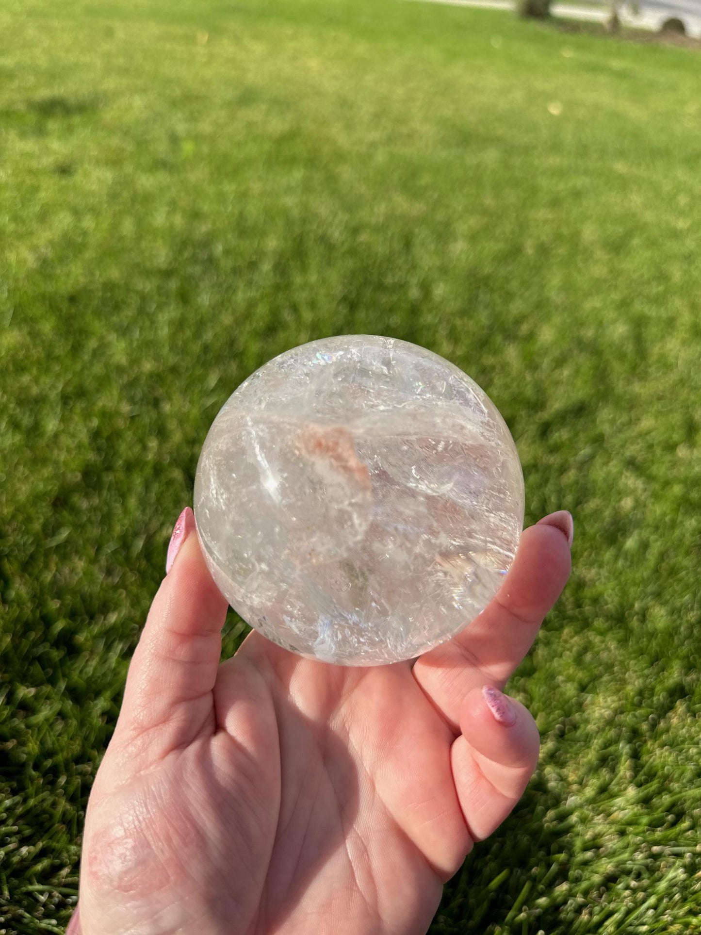 Mesmerizing 3.1" Clear Quartz Sphere with Rainbows - 1lb 15oz of Amplifying Energy & Clarity