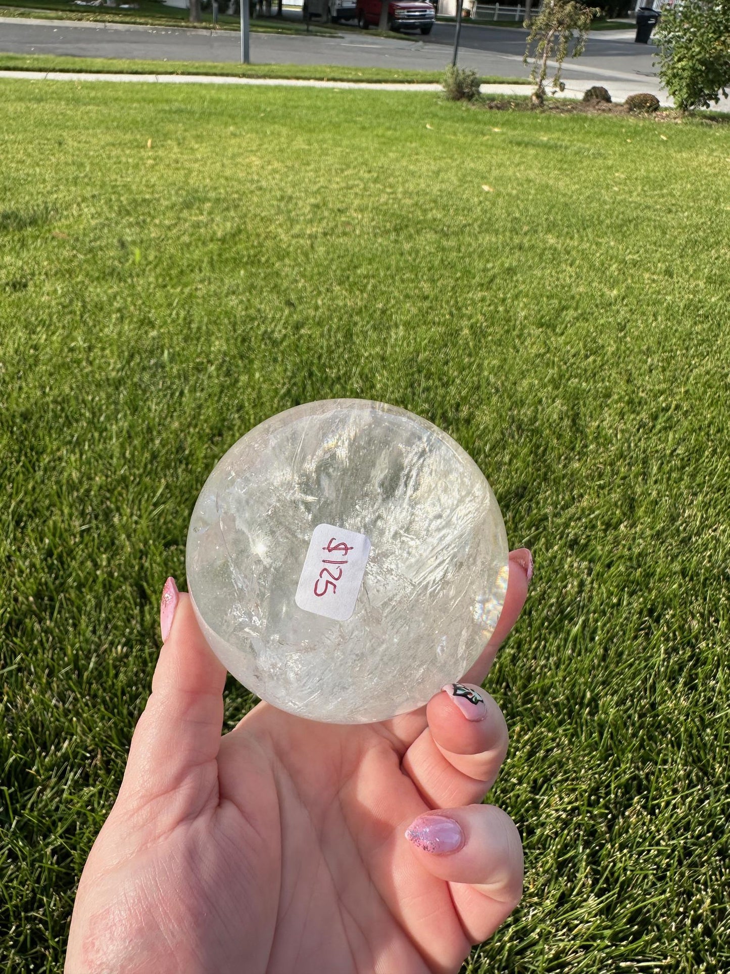 Mesmerizing 3.1" Clear Quartz Sphere with Rainbows - 1lb 15oz of Amplifying Energy & Clarity