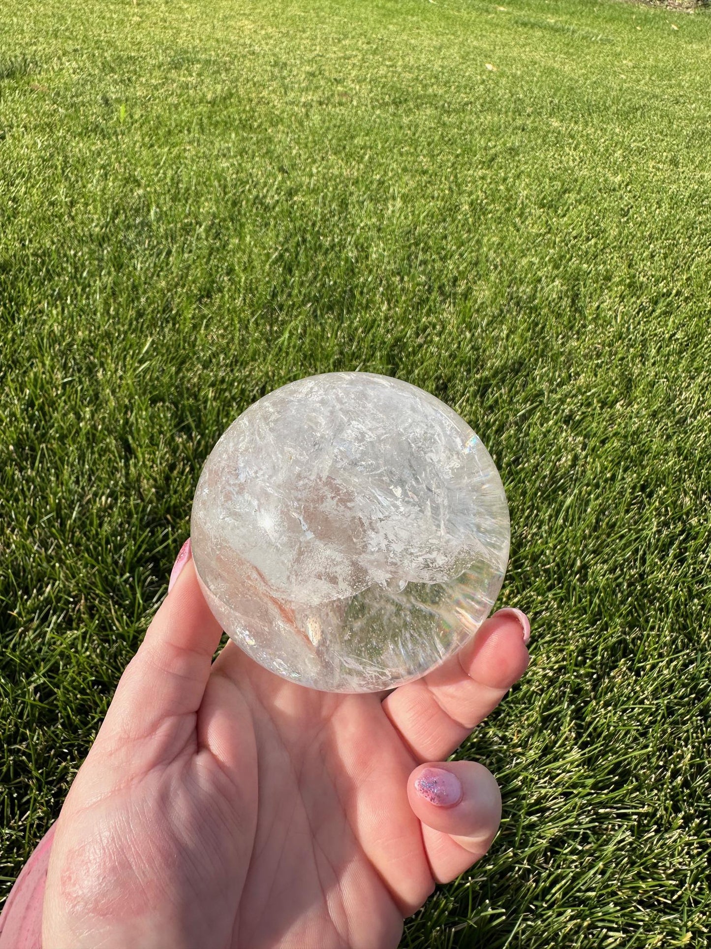 Mesmerizing 3.1" Clear Quartz Sphere with Rainbows - 1lb 15oz of Amplifying Energy & Clarity