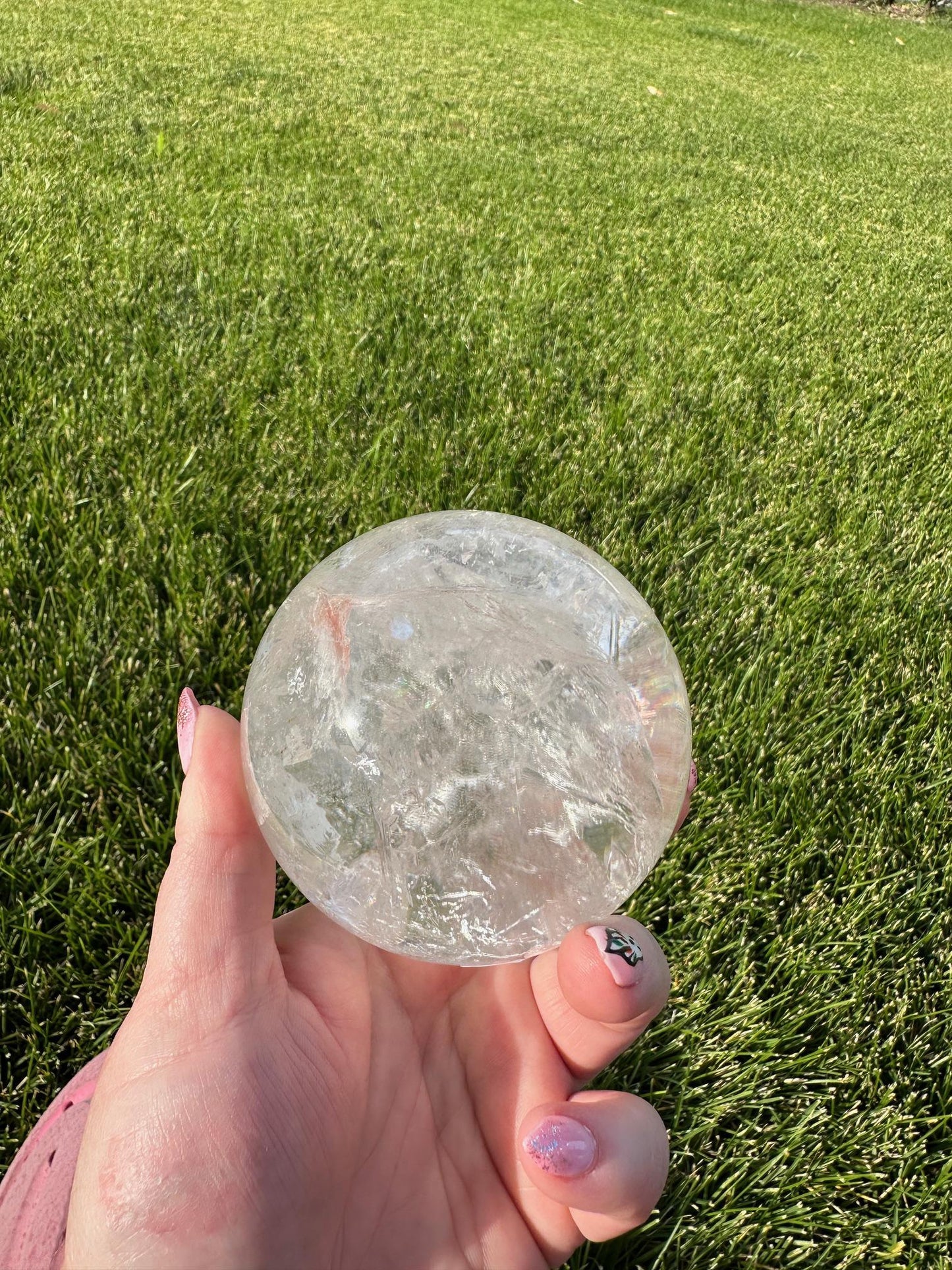 Mesmerizing 3.1" Clear Quartz Sphere with Rainbows - 1lb 15oz of Amplifying Energy & Clarity