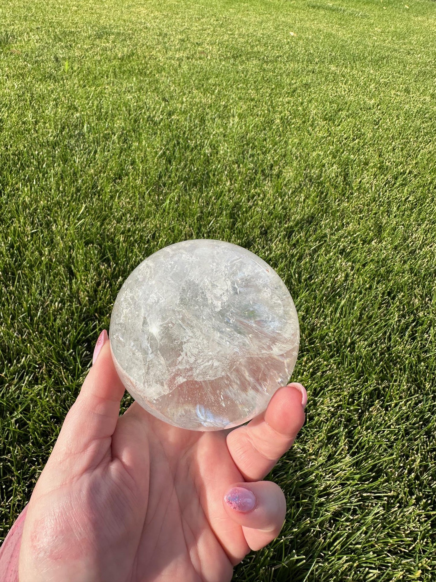 Mesmerizing 3.1" Clear Quartz Sphere with Rainbows - 1lb 15oz of Amplifying Energy & Clarity