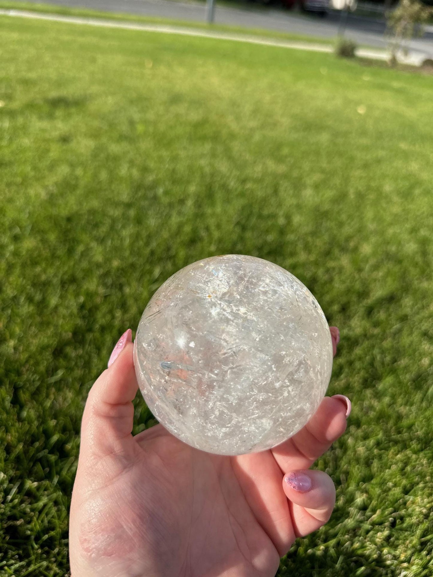 Stunning 3.2" Clear Quartz Sphere with Rainbows - 2lbs of Amplifying Energy & Inner Light!