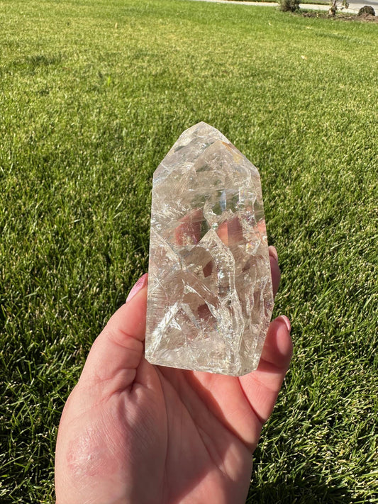 Beautiful 4.5" Crackle Quartz Tower from Brazil - 1lb 2oz of Energy & Light