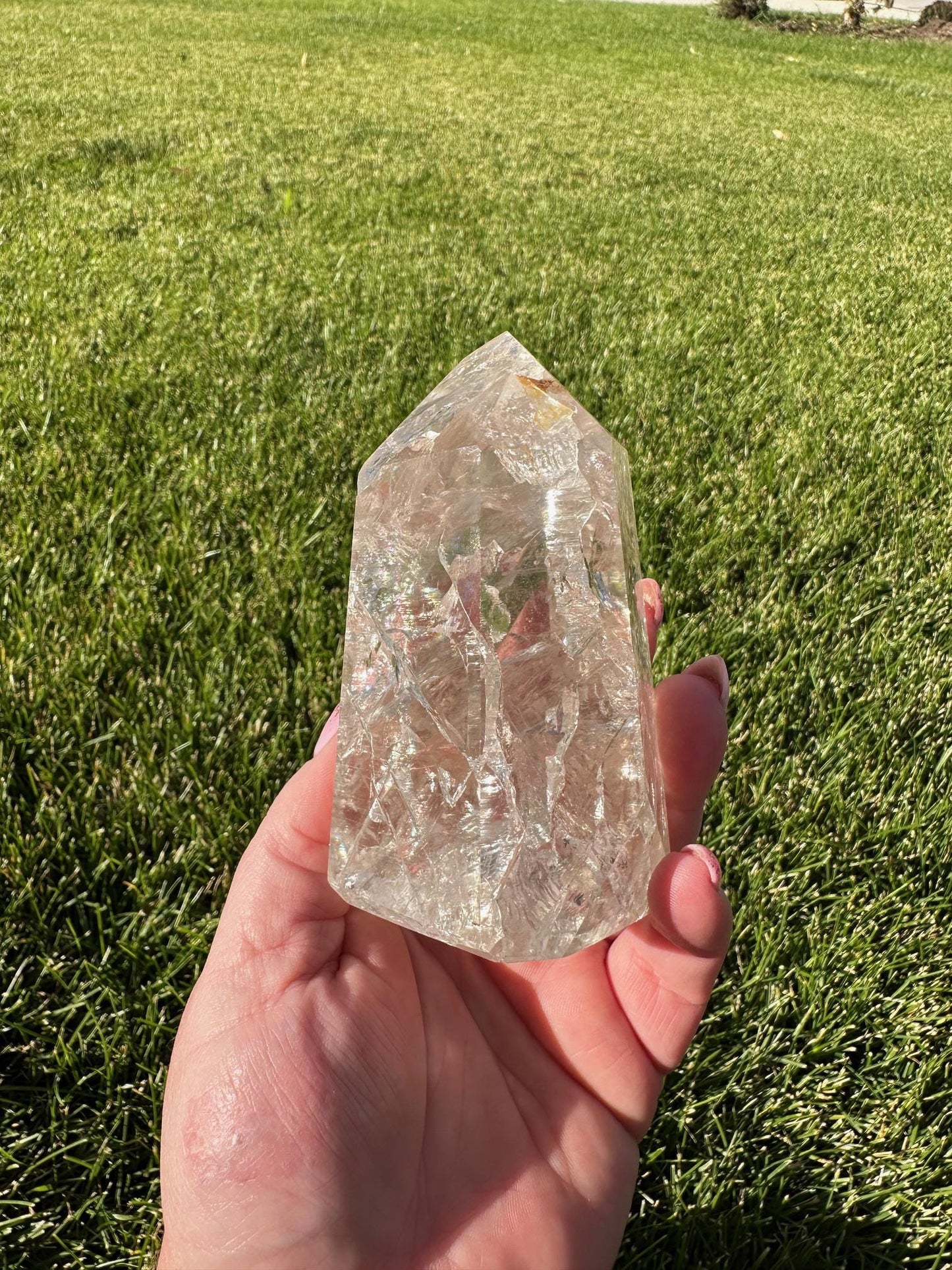 Beautiful 4.5" Crackle Quartz Tower from Brazil - 1lb 2oz of Energy & Light