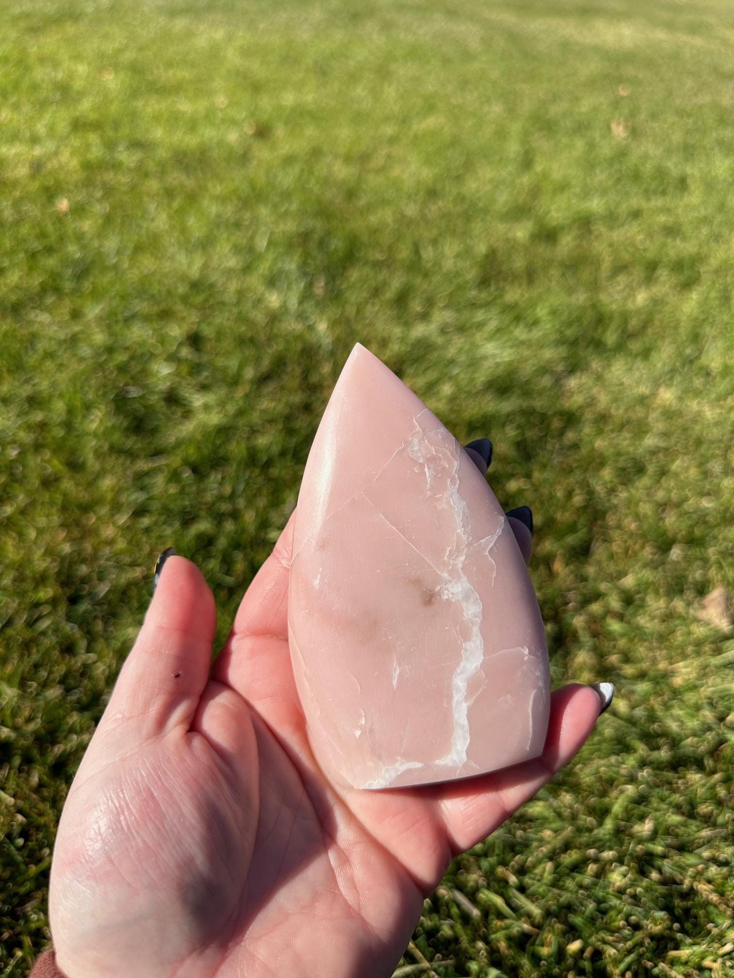 Polished Pink Opal Freeform – 4.5 Inches Tall, 9 oz – Soothing and Nurturing Crystal