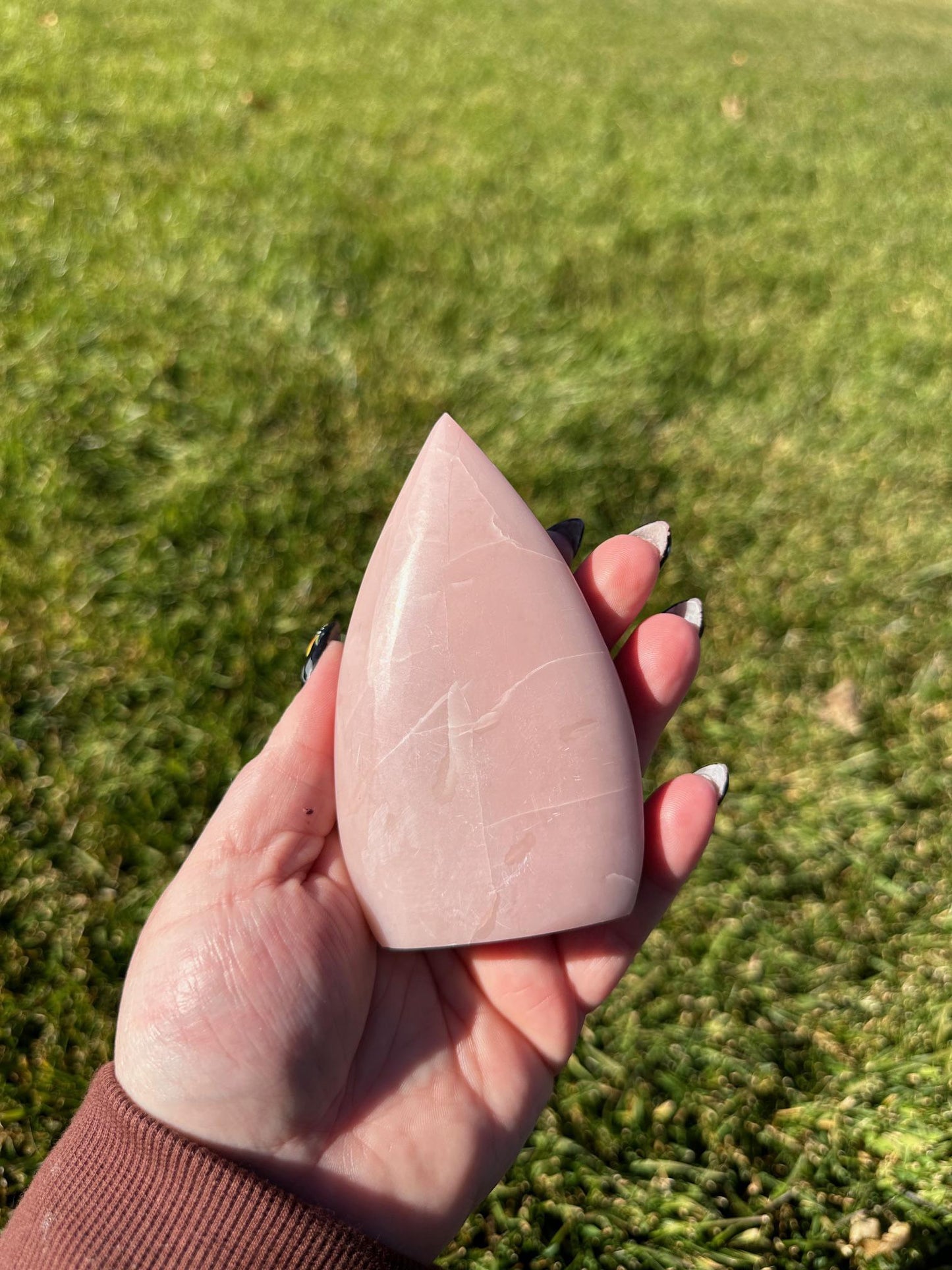 Polished Pink Opal Freeform – 4 Inches Tall, 8 oz – Soothing and Heart-Healing Crystal