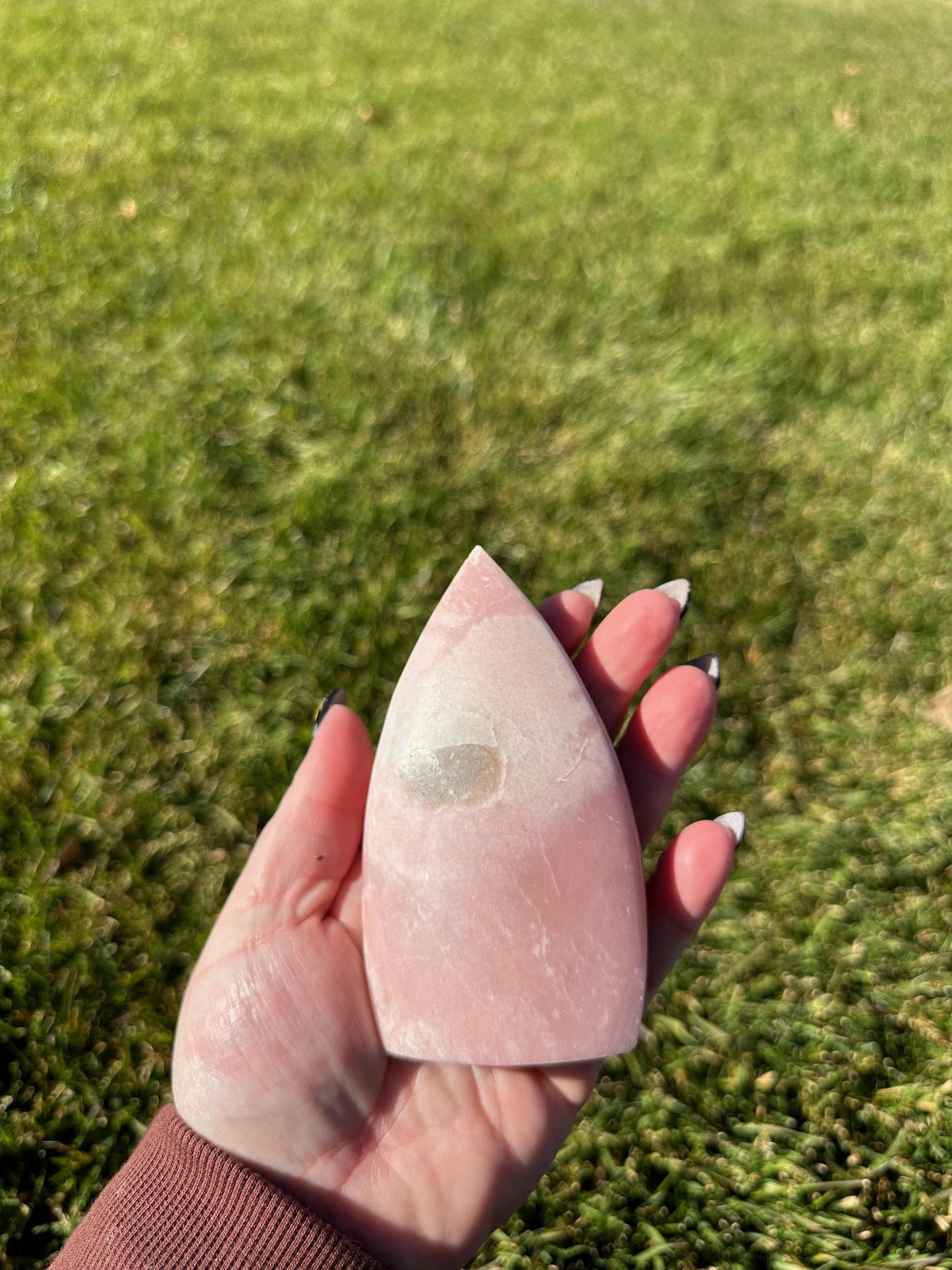 Polished Pink Opal Freeform – 4.1 Inches Tall, 10 oz – Calming and Heart-Healing Crystal