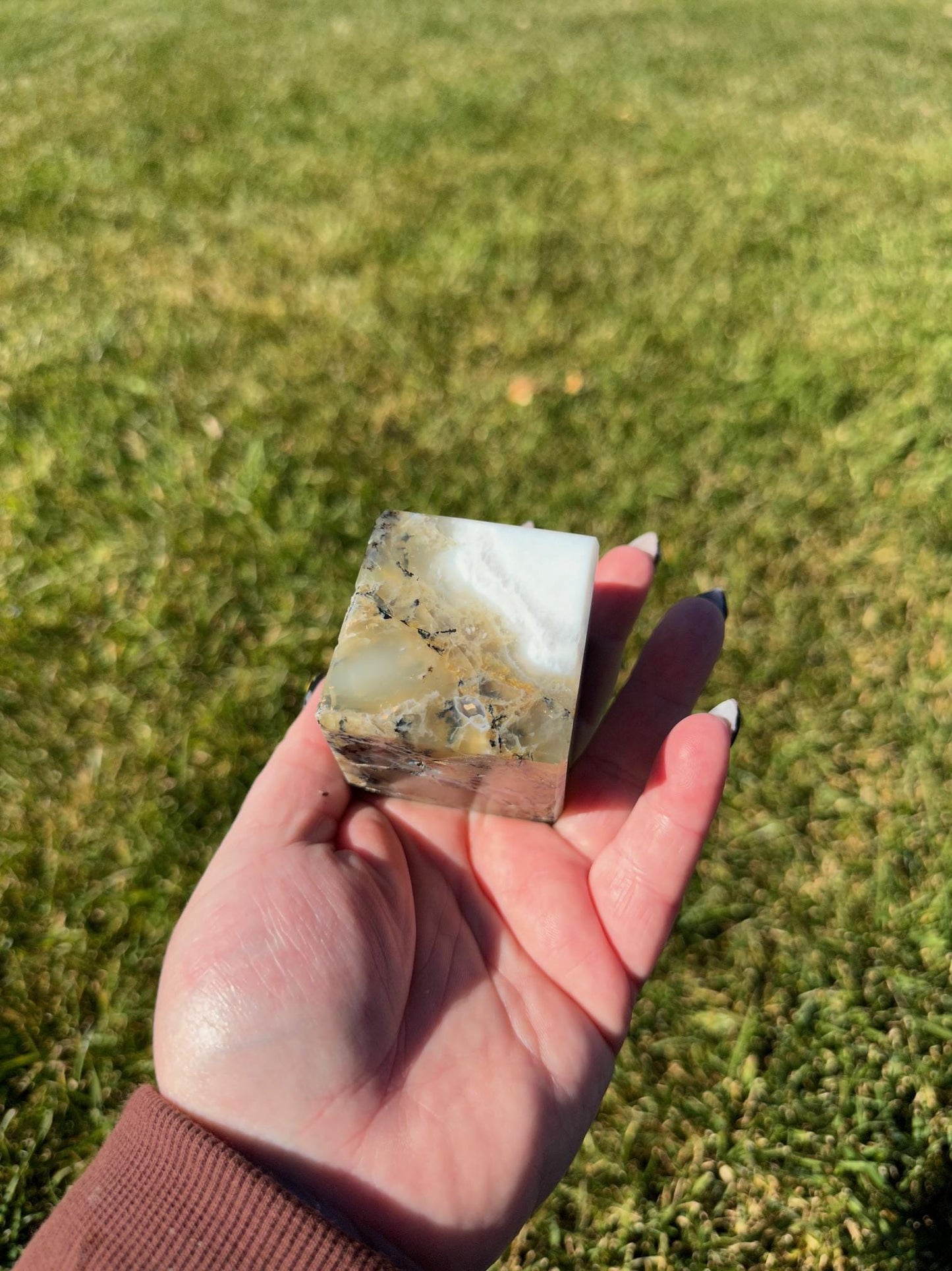 Dendritic Opal Crystal Cube – 2 Inches, 9 oz – Stone of Clarity and Growth