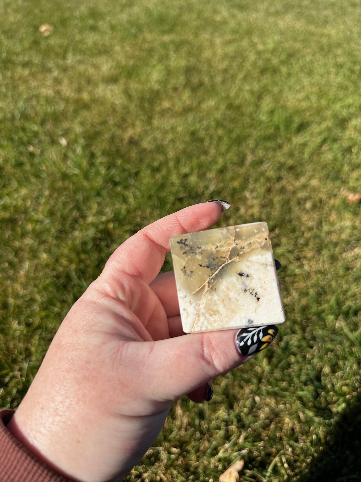 Green and White Dendritic Opal Cube – 2 Inches, 7 oz – Stone of Growth and Clarity