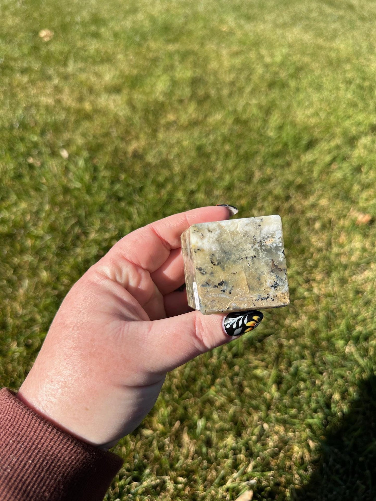 Green and White Dendritic Opal Cube – 1.5 Inches, 5 oz – Stone of Growth and Balance