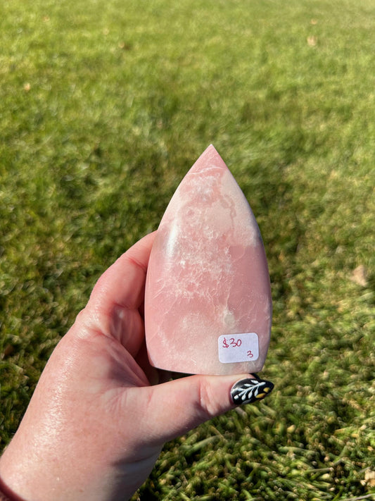 Polished Pink Opal Freeform – 4.1 Inches Tall, 10 oz – Calming and Heart-Healing Crystal