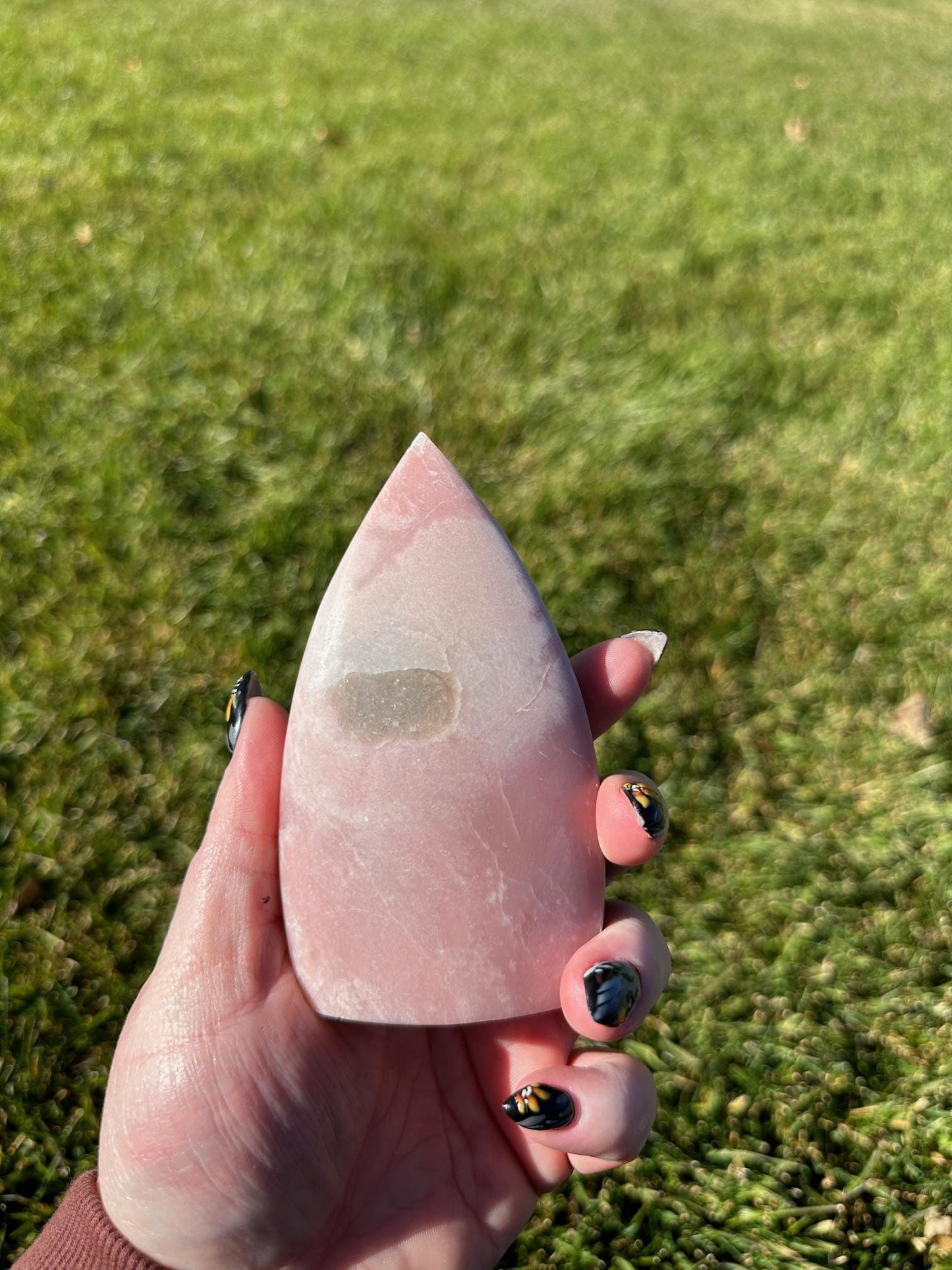 Polished Pink Opal Freeform – 4.1 Inches Tall, 10 oz – Calming and Heart-Healing Crystal