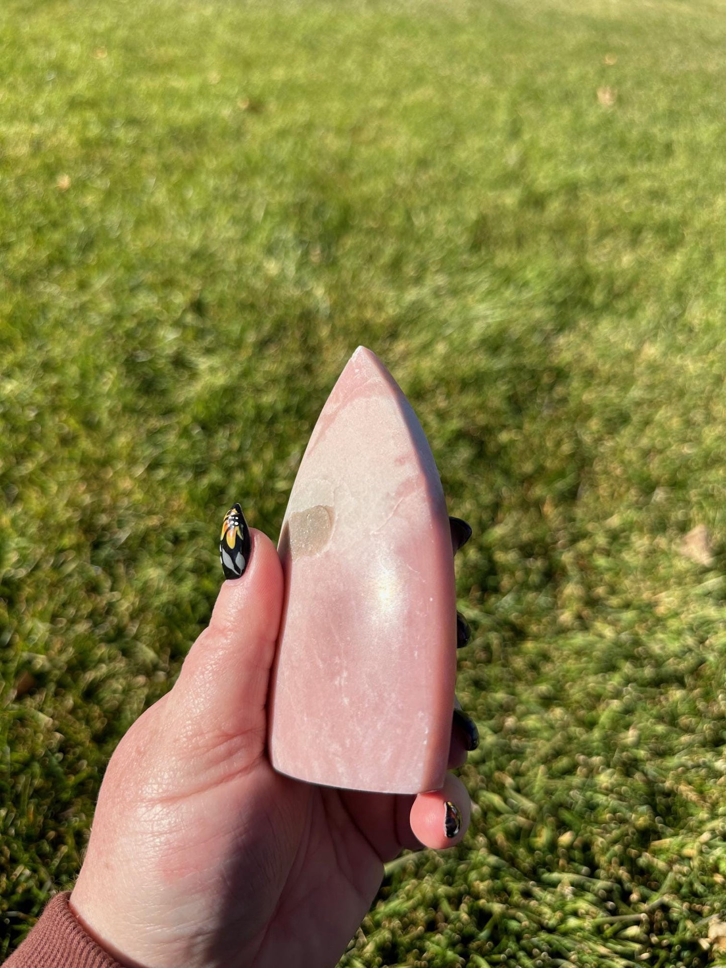 Polished Pink Opal Freeform – 4.1 Inches Tall, 10 oz – Calming and Heart-Healing Crystal