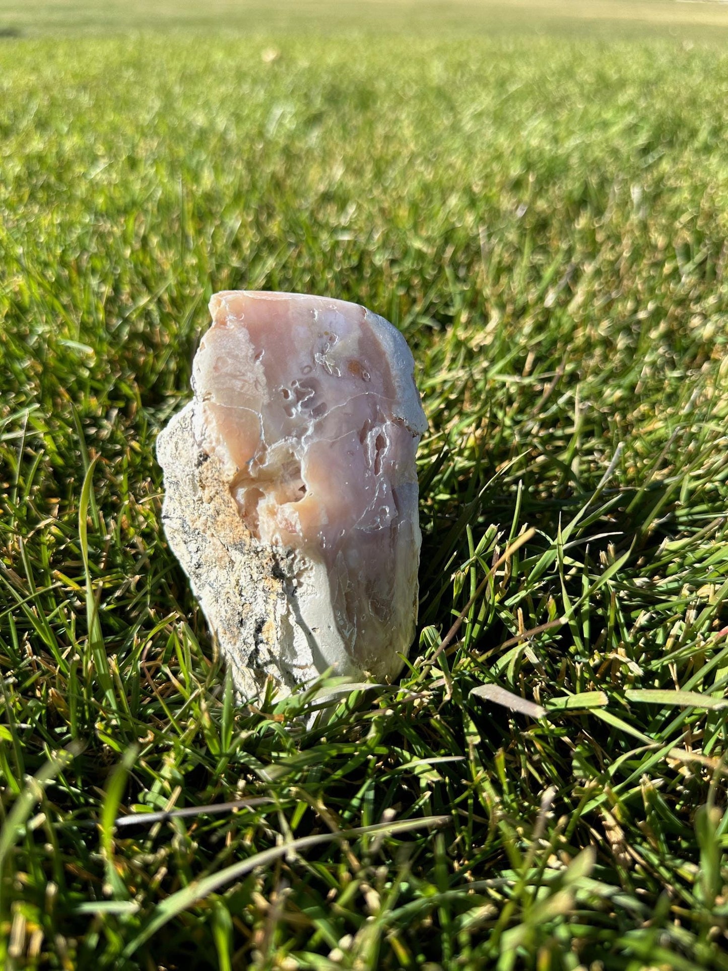 Semi-Polished Pink Opal Freeform – 5 Inches Tall, 1 lb 1 oz – Soothing and Healing Crystal