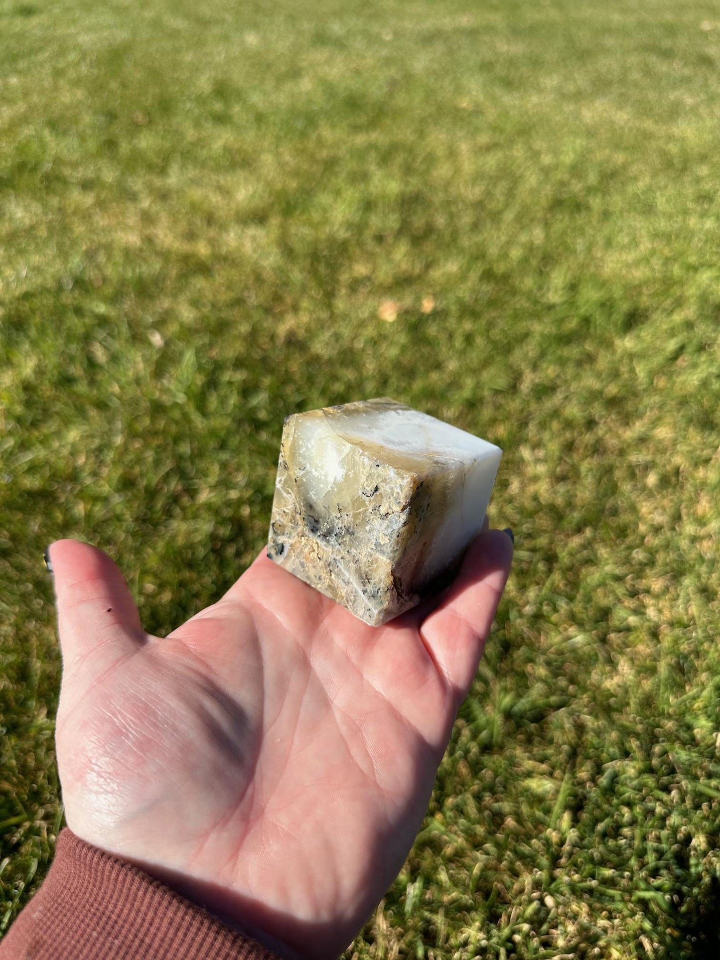 Dendritic Opal Crystal Cube – 2 Inches, 9 oz – Stone of Clarity and Growth