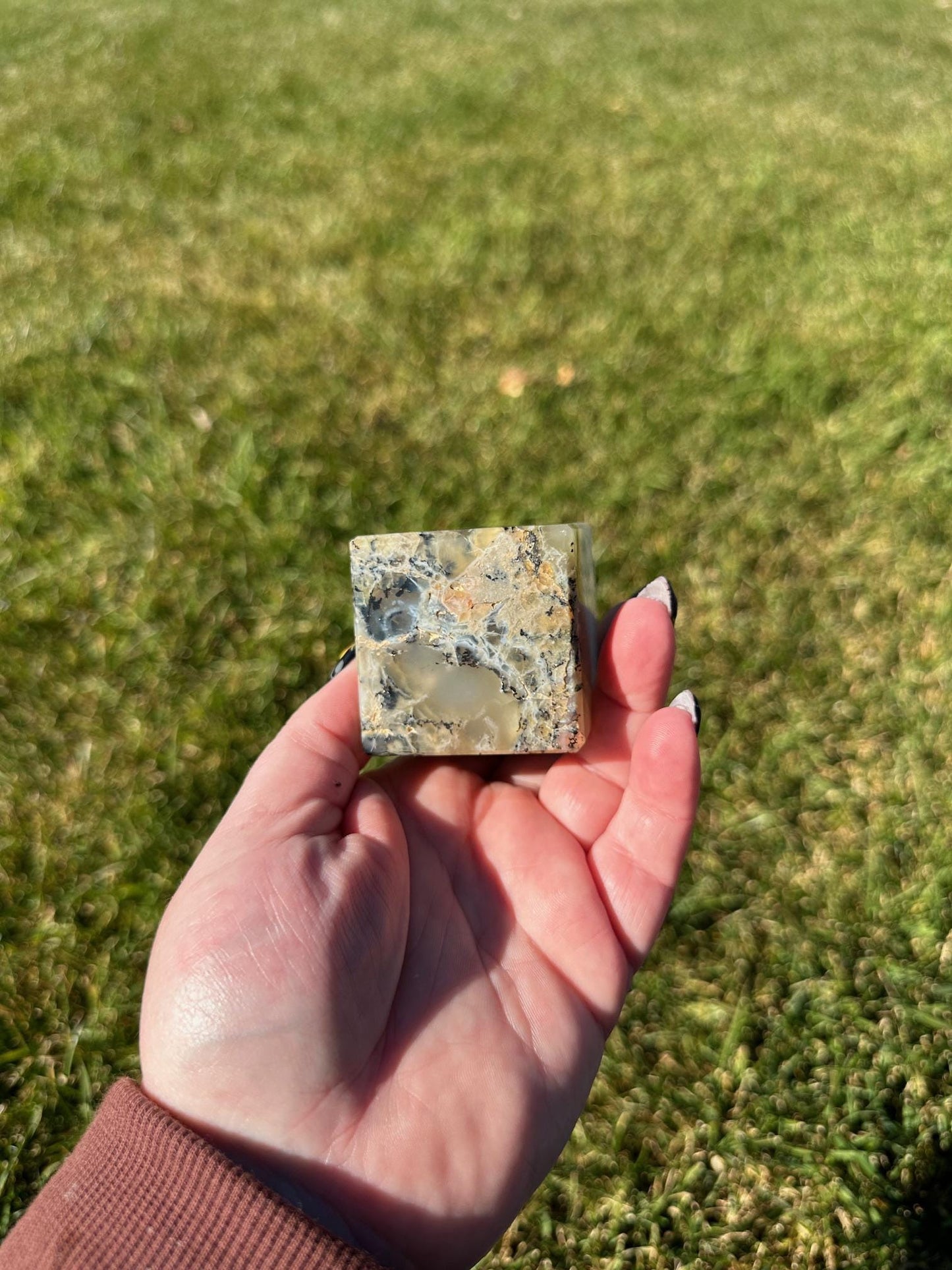 Dendritic Opal Crystal Cube – 2 Inches, 9 oz – Stone of Clarity and Growth