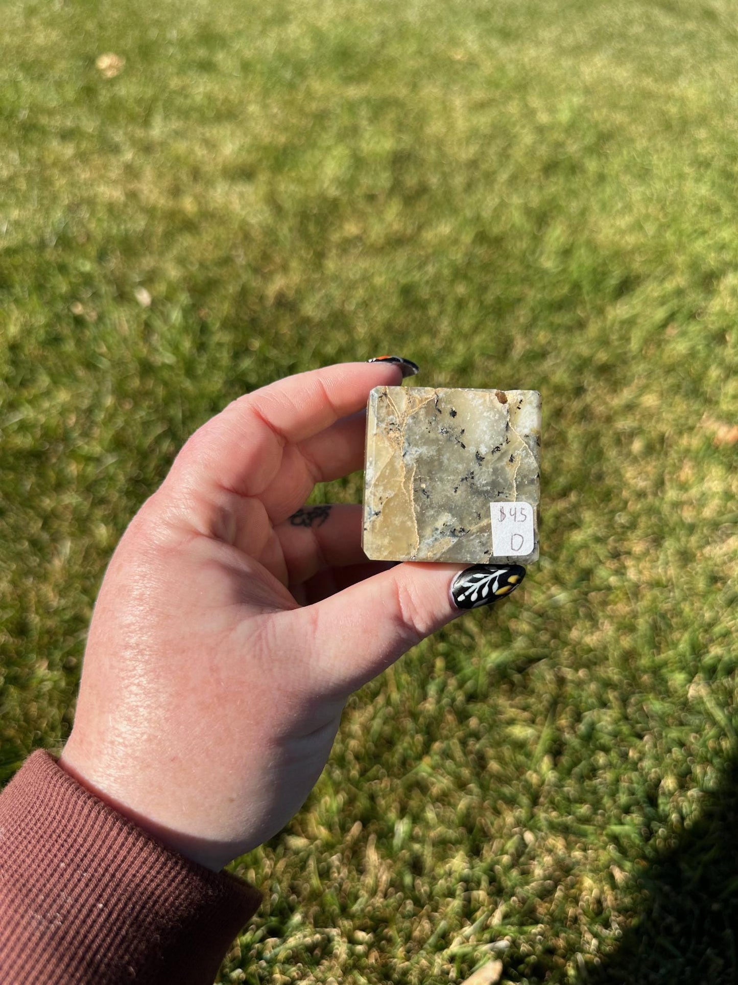 Green and White Dendritic Opal Cube – 1.5 Inches, 5 oz – Stone of Growth and Balance