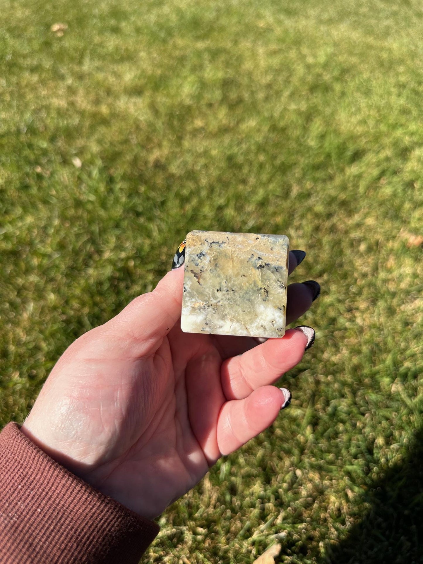 Green and White Dendritic Opal Cube – 1.5 Inches, 5 oz – Stone of Growth and Balance