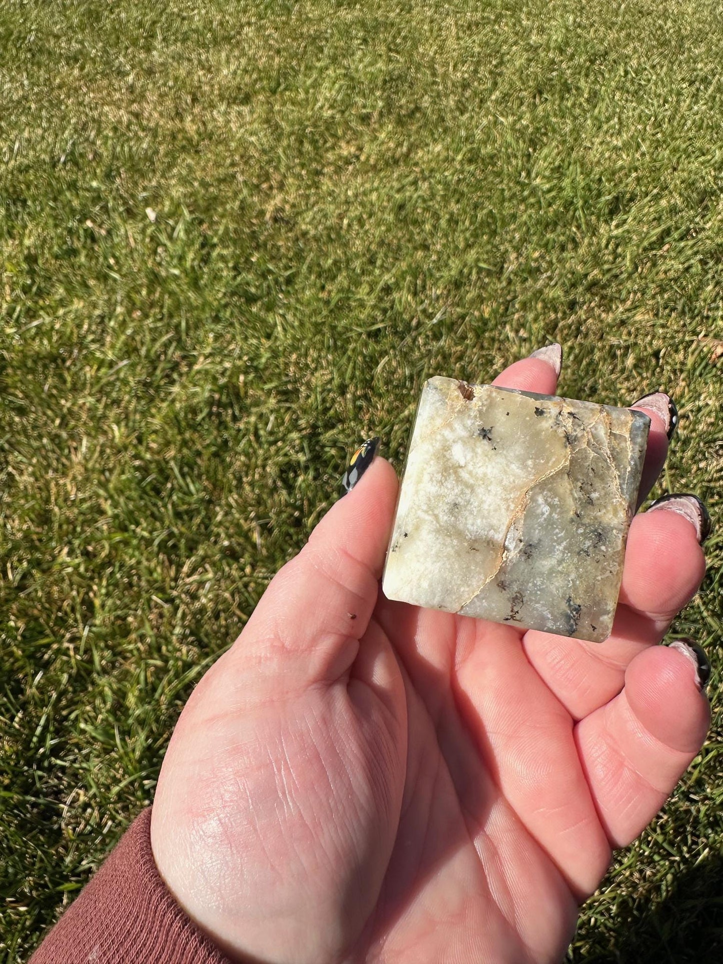 Green and White Dendritic Opal Cube – 1.5 Inches, 5 oz – Stone of Growth and Balance