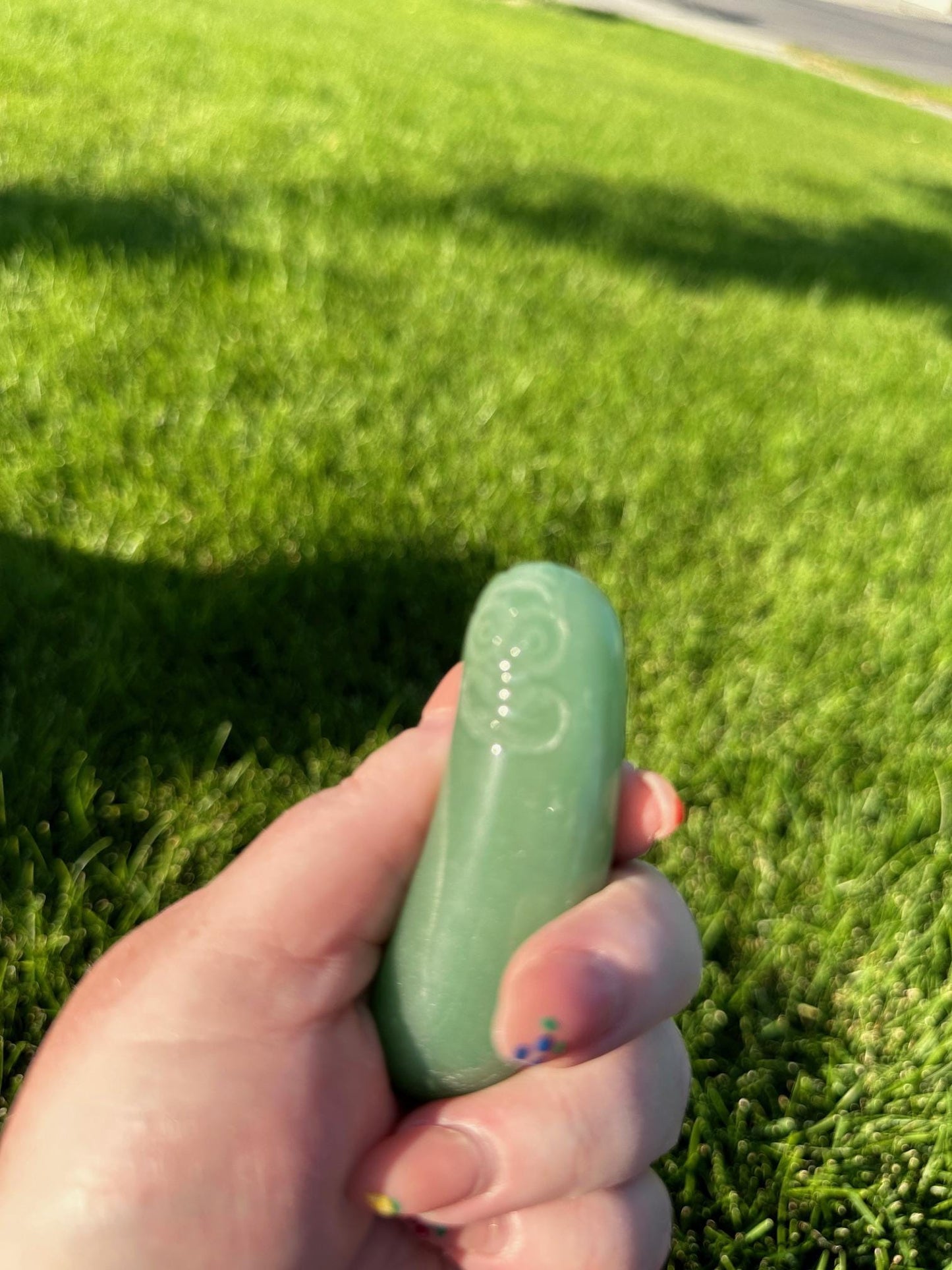 Green Aventurine Pickle Rick Carving – Unique Crystal Collectible – Handmade Crystal Art