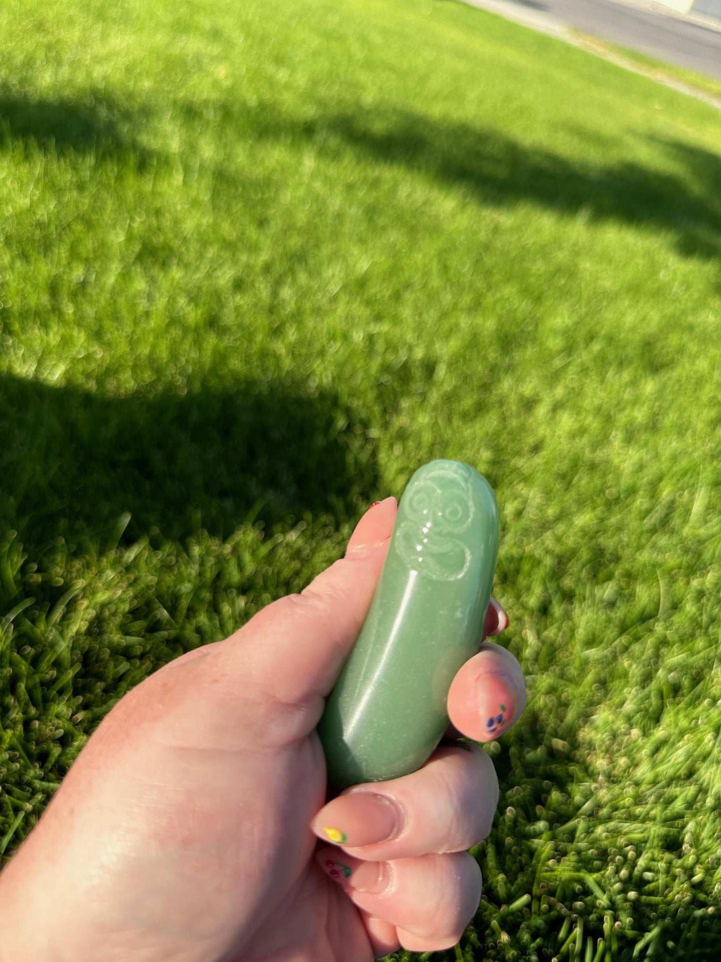 Green Aventurine Pickle Rick Carving – Unique Crystal Collectible – Handmade Crystal Art